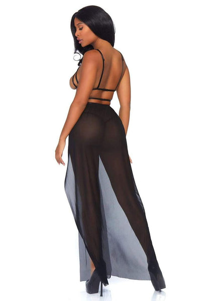 Leg Avenue Cage Strap Open Bodice Maxi Dress and Matching G-String (2 piece) - Black